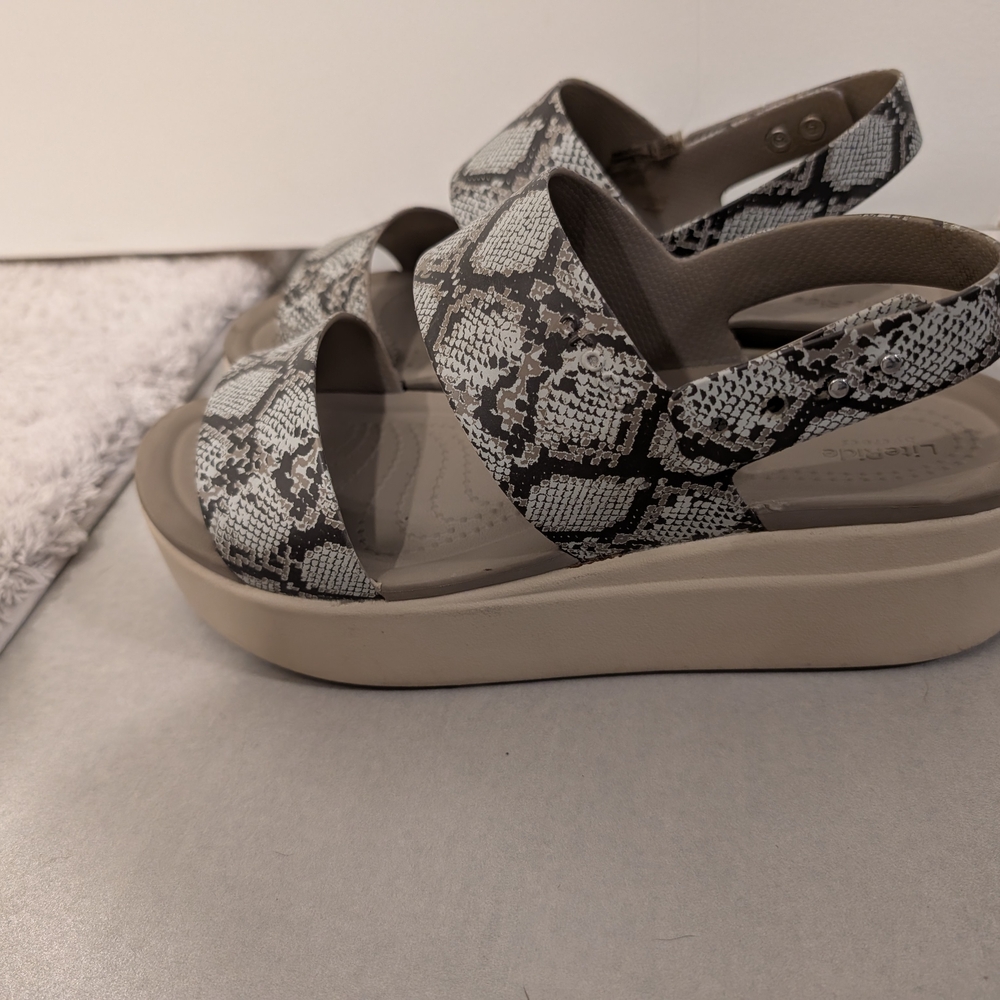 CROCS Gray and Tan Platform Sandals